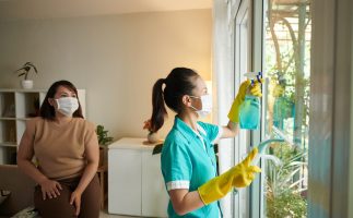 Woman using cleaning service